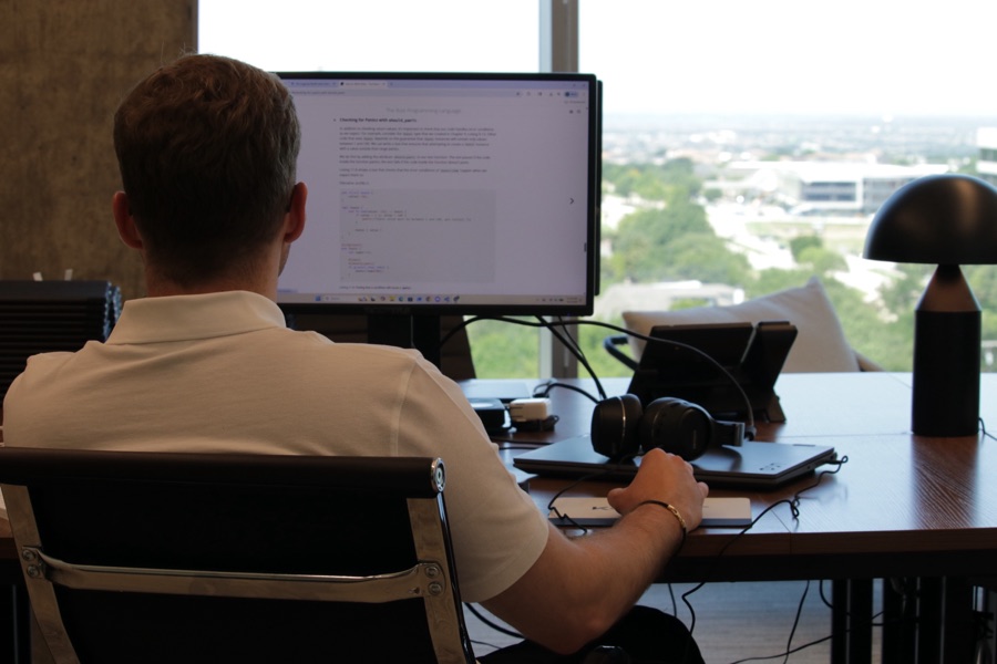 Kore team member working at a desk