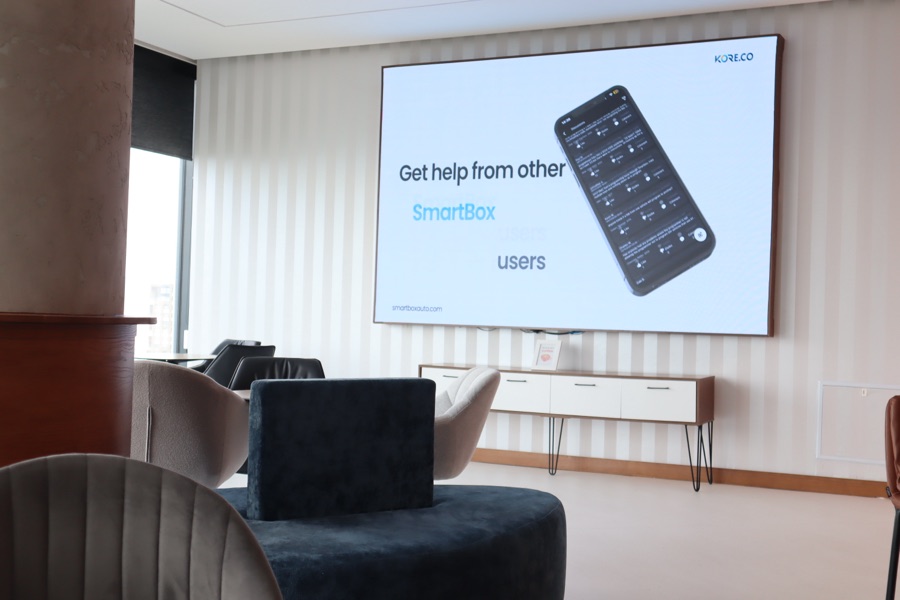 Kore office meeting room with a presentation screen