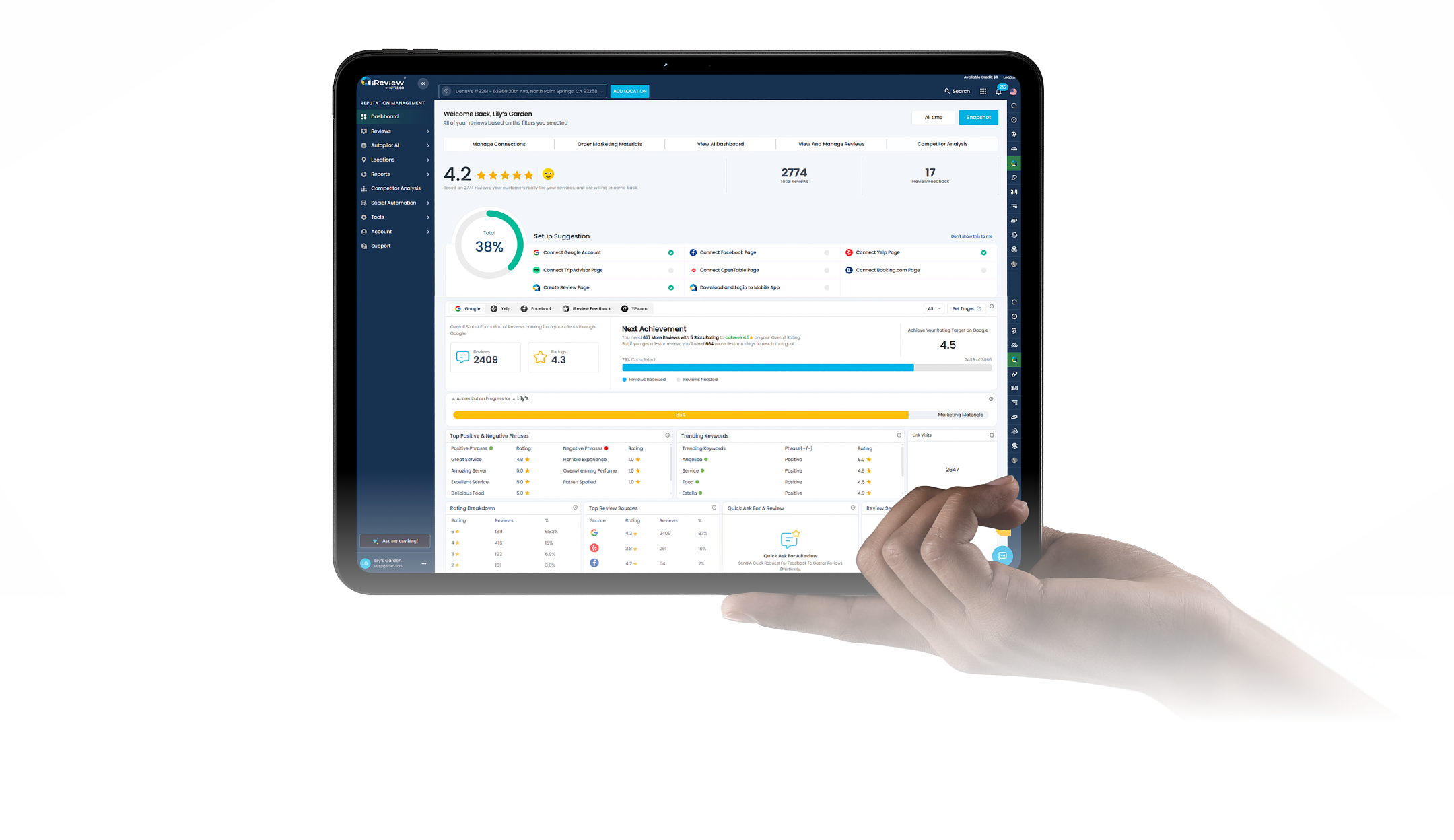 iReview dashboard on a tablet