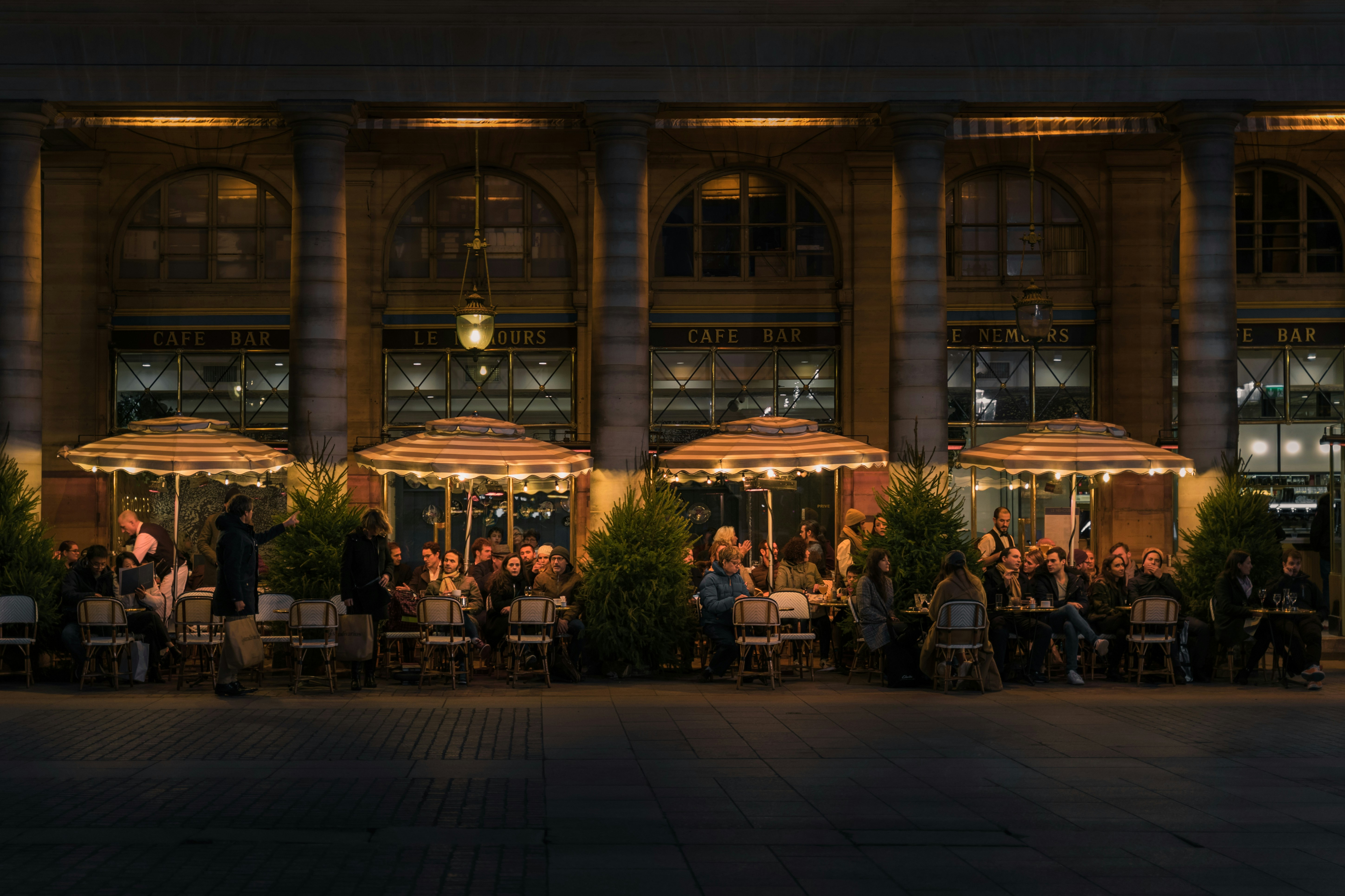 Restaurant terrace at dusk